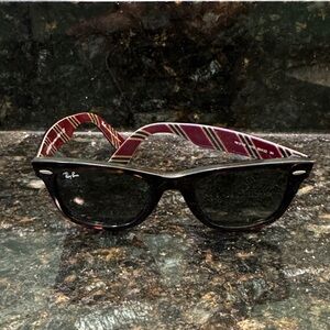 Ray-Ban Black Sunglasses with Burgundy Stripes - Brooks Brothers Collab